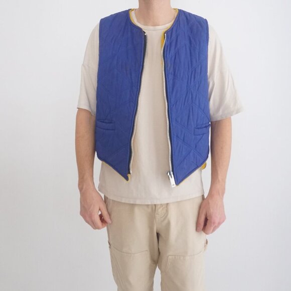 Vintage '70S Rare Quilted Blue With Yellow Teddy Bear Liner Zip Up Jacket Vest M - Picture 1 of 10